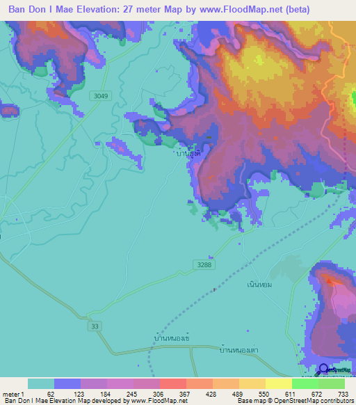 Ban Don I Mae,Thailand Elevation Map
