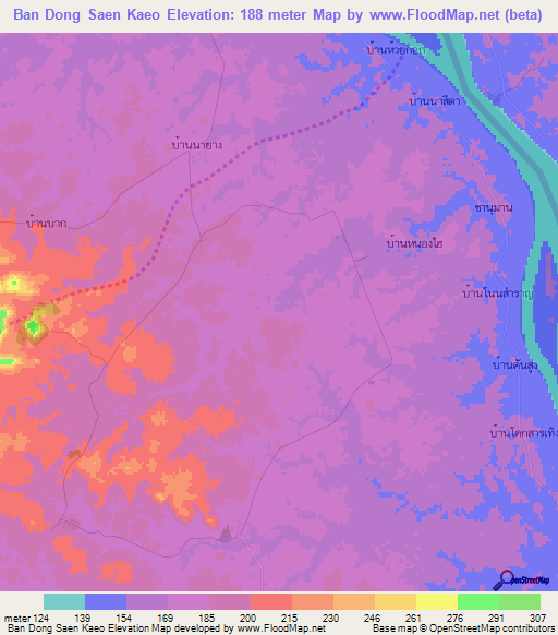 Ban Dong Saen Kaeo,Thailand Elevation Map