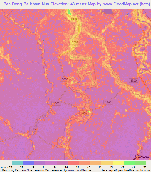 Ban Dong Pa Kham Nua,Thailand Elevation Map