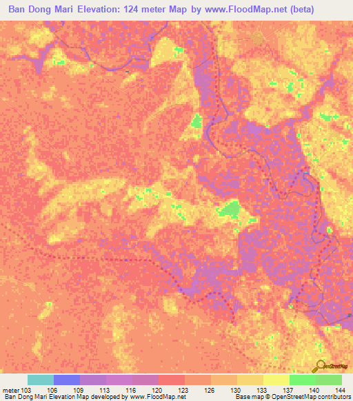 Ban Dong Mari,Thailand Elevation Map