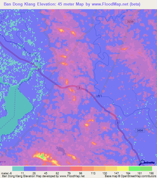 Ban Dong Klang,Thailand Elevation Map
