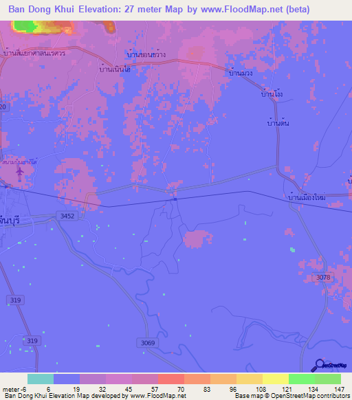 Ban Dong Khui,Thailand Elevation Map