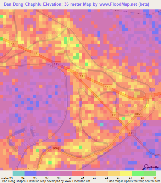 Ban Dong Chaphlu,Thailand Elevation Map