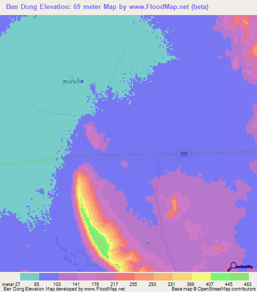 Ban Dong,Thailand Elevation Map