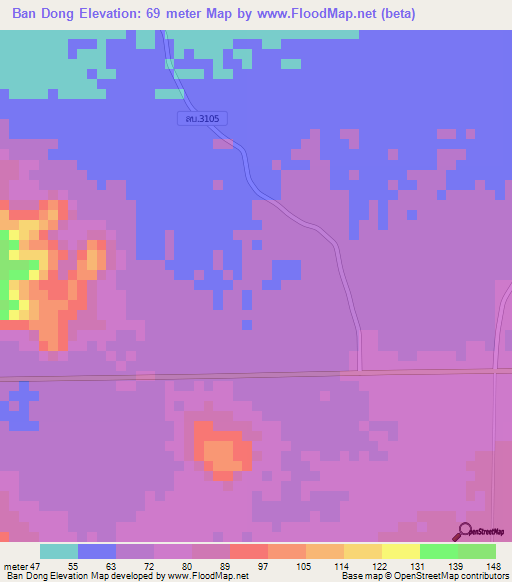 Ban Dong,Thailand Elevation Map