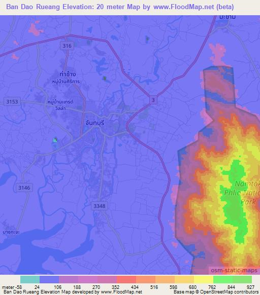 Ban Dao Rueang,Thailand Elevation Map