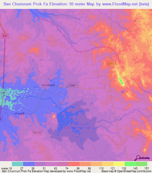 Ban Chumnum Prok Fa,Thailand Elevation Map