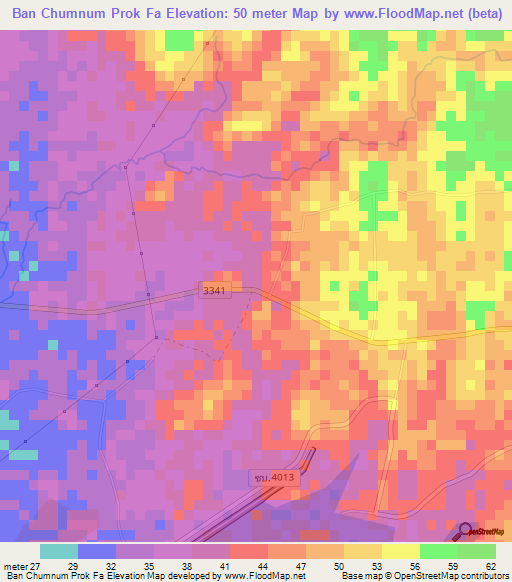 Ban Chumnum Prok Fa,Thailand Elevation Map