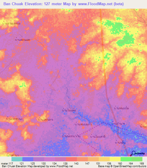 Ban Chuak,Thailand Elevation Map