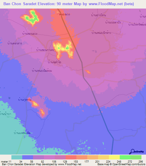 Ban Chon Saradet,Thailand Elevation Map