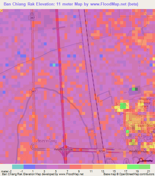 Ban Chiang Rak,Thailand Elevation Map