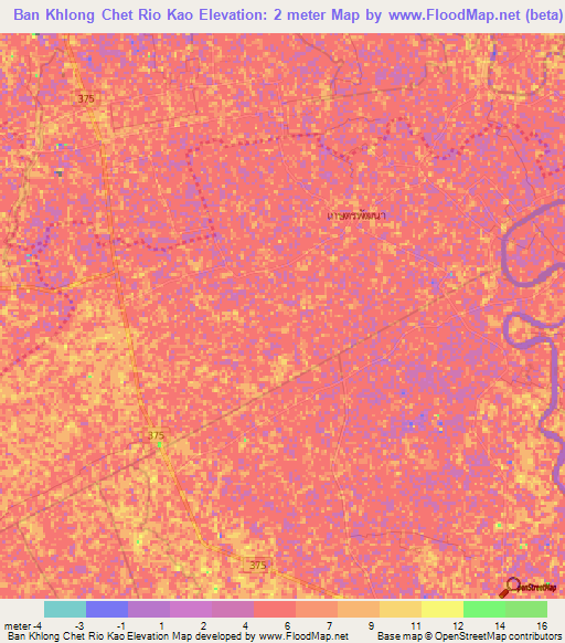 Ban Khlong Chet Rio Kao,Thailand Elevation Map