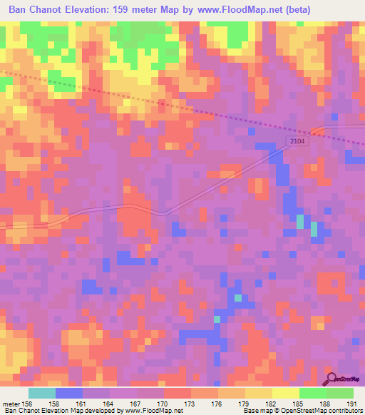 Ban Chanot,Thailand Elevation Map