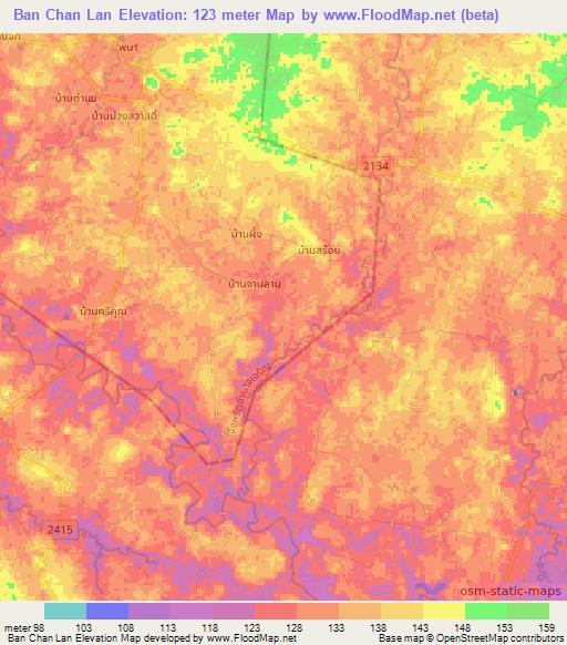 Ban Chan Lan,Thailand Elevation Map