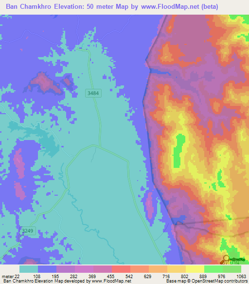 Ban Chamkhro,Thailand Elevation Map