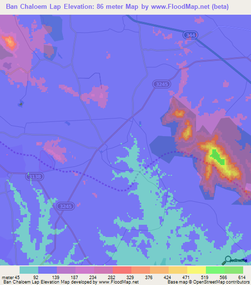 Ban Chaloem Lap,Thailand Elevation Map