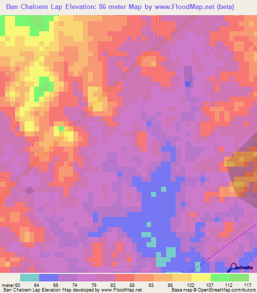 Ban Chaloem Lap,Thailand Elevation Map