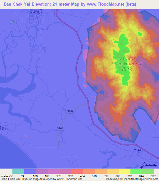 Ban Chak Yai,Thailand Elevation Map