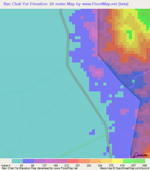 Ban Chak Yai,Thailand Elevation Map