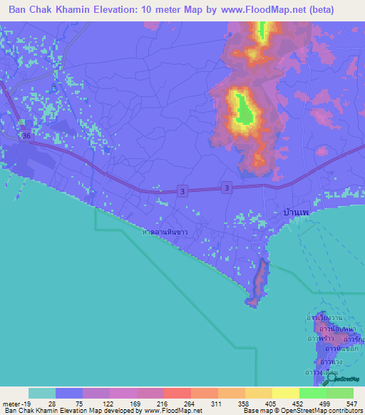 Ban Chak Khamin,Thailand Elevation Map