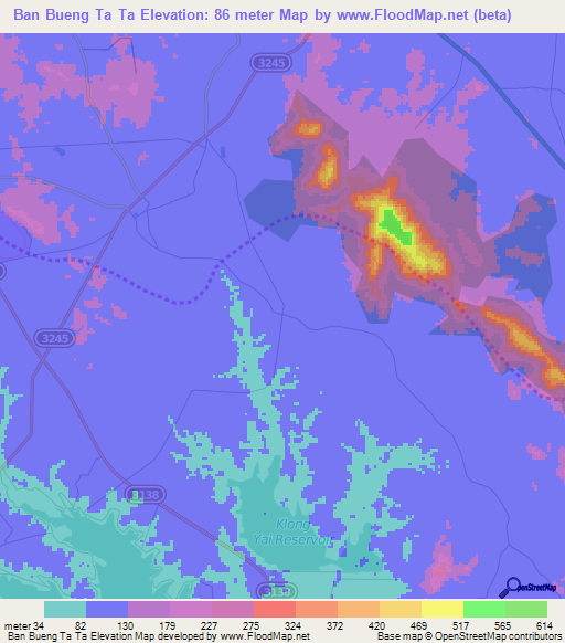 Ban Bueng Ta Ta,Thailand Elevation Map