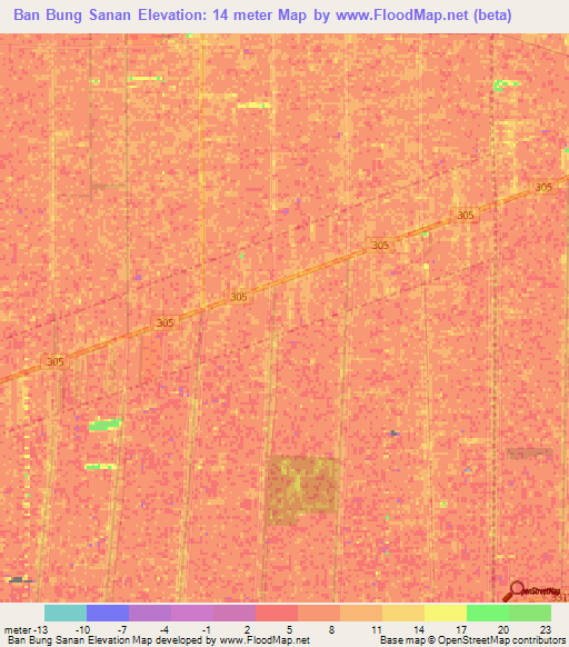 Ban Bung Sanan,Thailand Elevation Map