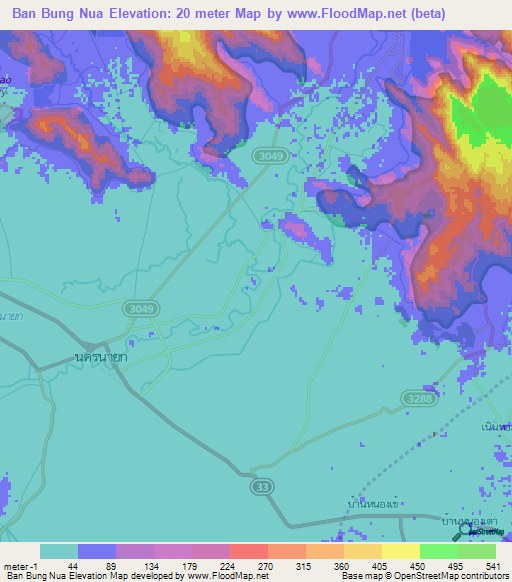 Ban Bung Nua,Thailand Elevation Map