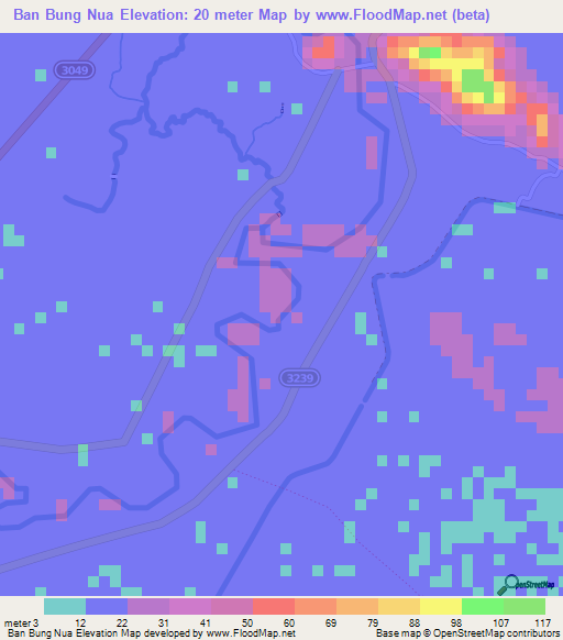 Ban Bung Nua,Thailand Elevation Map