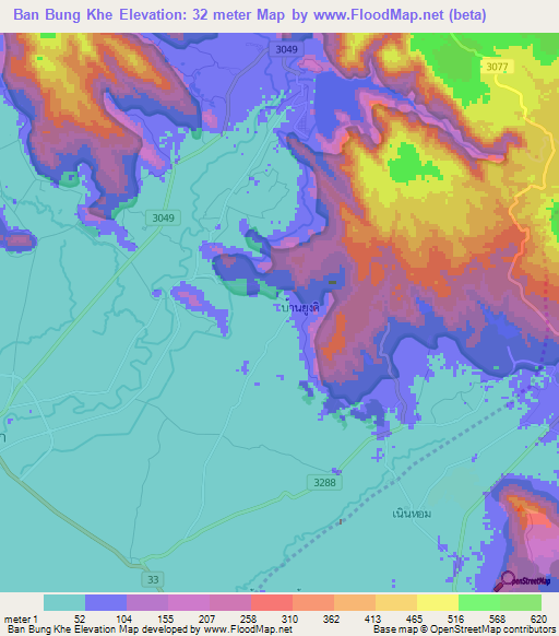 Ban Bung Khe,Thailand Elevation Map