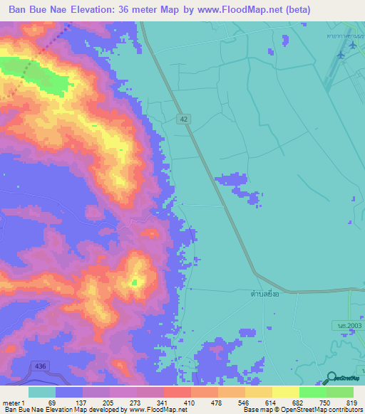 Ban Bue Nae,Thailand Elevation Map