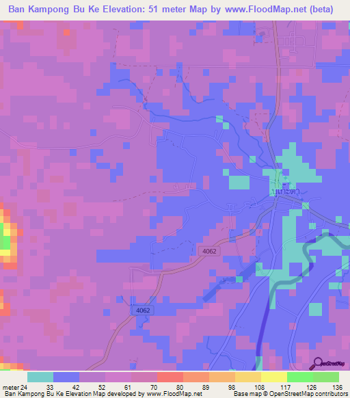 Ban Kampong Bu Ke,Thailand Elevation Map