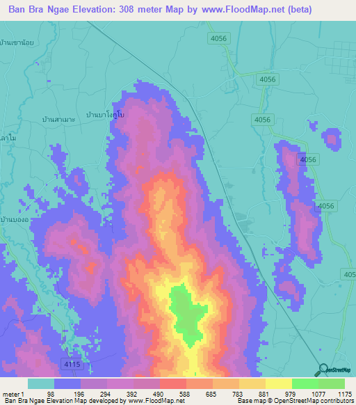 Ban Bra Ngae,Thailand Elevation Map