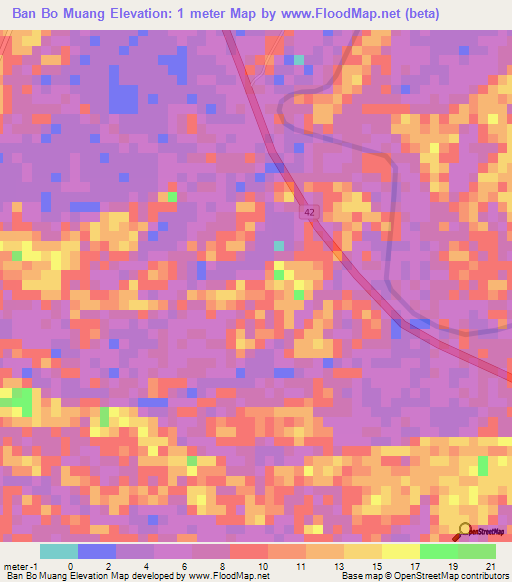 Ban Bo Muang,Thailand Elevation Map