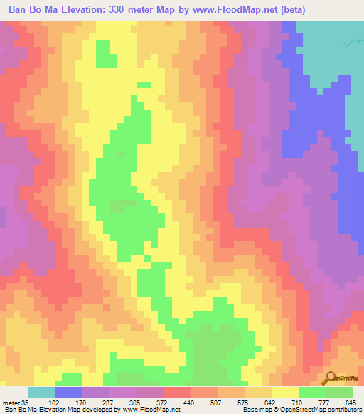 Ban Bo Ma,Thailand Elevation Map