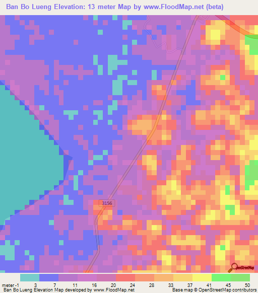 Ban Bo Lueng,Thailand Elevation Map