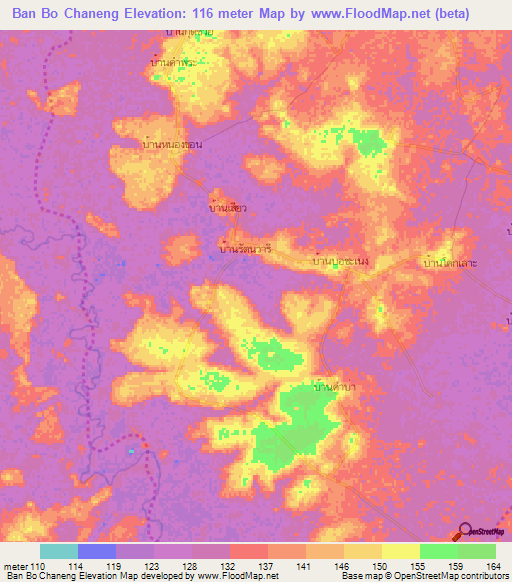 Ban Bo Chaneng,Thailand Elevation Map