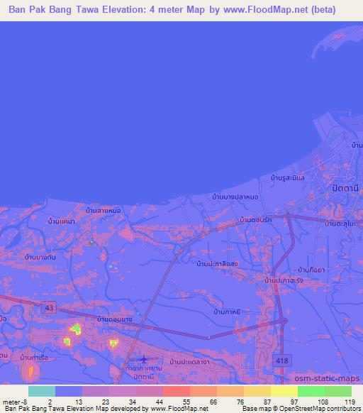 Ban Pak Bang Tawa,Thailand Elevation Map