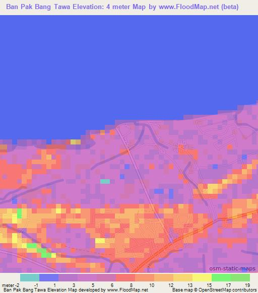 Ban Pak Bang Tawa,Thailand Elevation Map