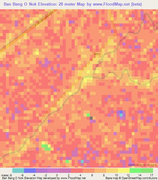 Ban Bang O Nok,Thailand Elevation Map