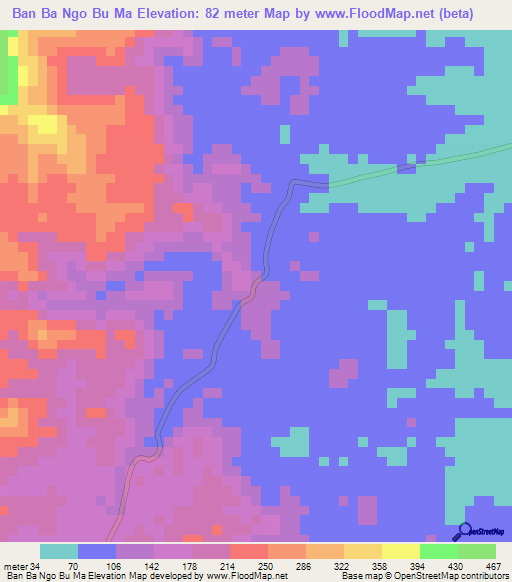 Ban Ba Ngo Bu Ma,Thailand Elevation Map