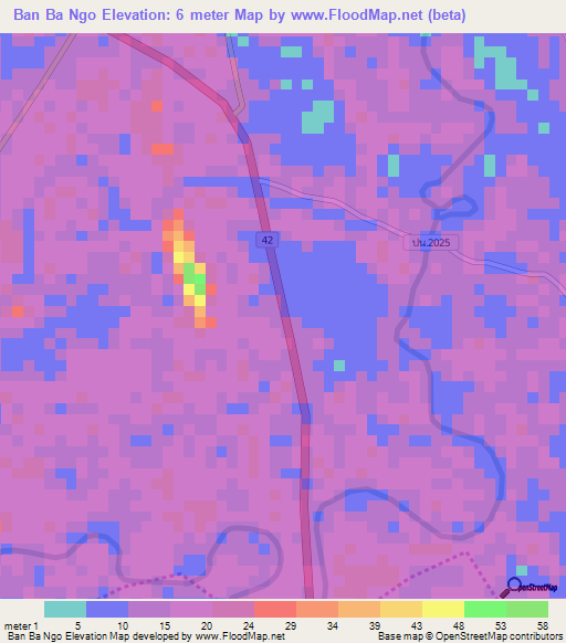 Ban Ba Ngo,Thailand Elevation Map