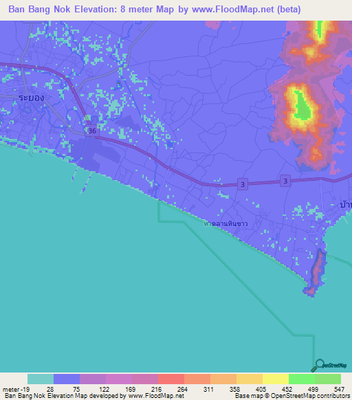 Ban Bang Nok,Thailand Elevation Map