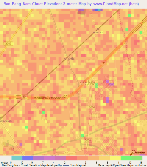 Ban Bang Nam Chuet,Thailand Elevation Map