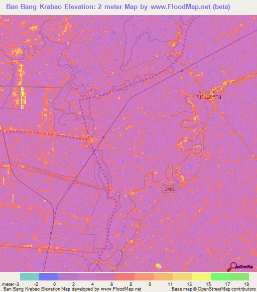 Ban Bang Krabao,Thailand Elevation Map