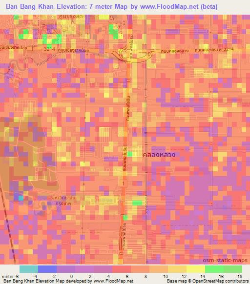 Ban Bang Khan,Thailand Elevation Map