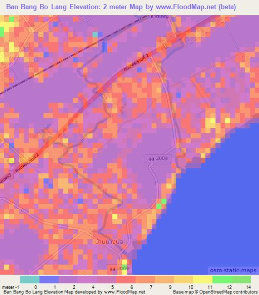 Ban Bang Bo Lang,Thailand Elevation Map