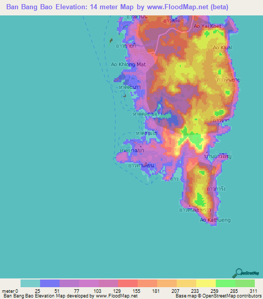 Ban Bang Bao,Thailand Elevation Map