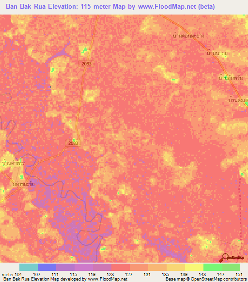 Ban Bak Rua,Thailand Elevation Map