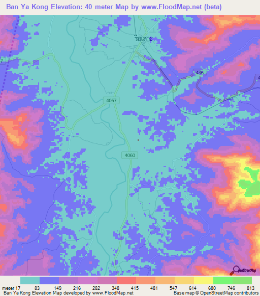 Ban Ya Kong,Thailand Elevation Map