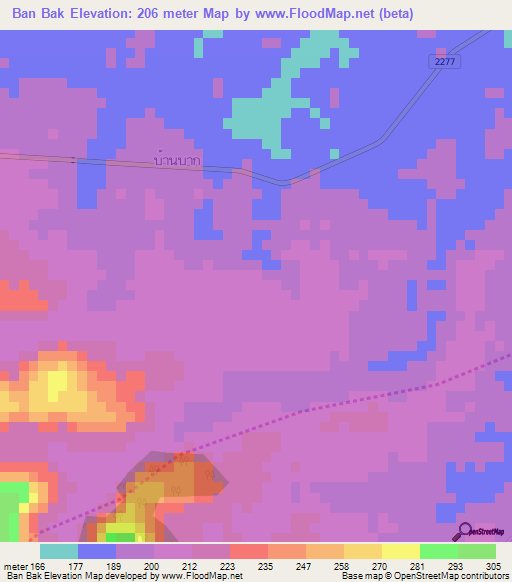 Ban Bak,Thailand Elevation Map